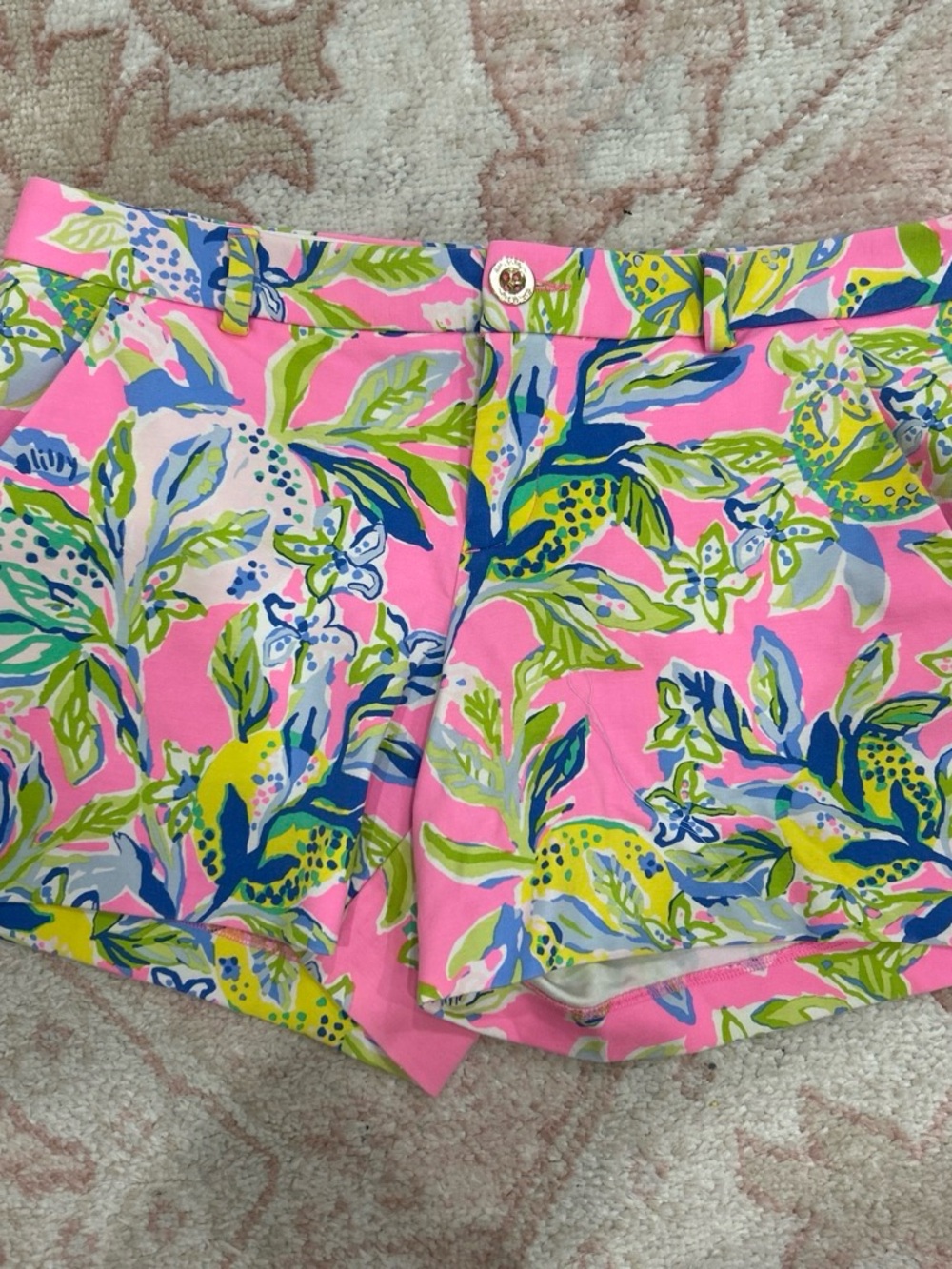 Lilly Pulitzer Pink Tropical Leaf High-Rise Shorts